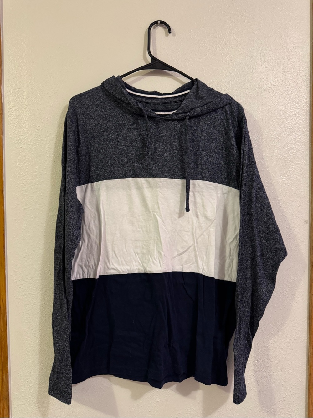 Men's Colorblock Hooded Pullover Shirt - Navy, White, Charcoal